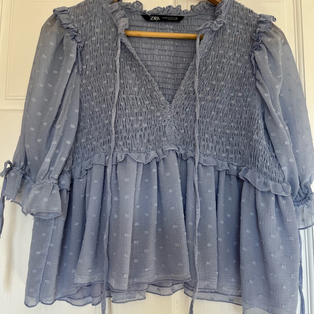 Zara baby blue peplum top - Picture 2 of 4